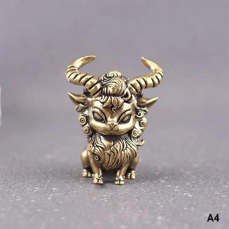 Chinese Zodiac Goat Lucky Statue Hand Polished Brass Sheep Figurine Qme A4