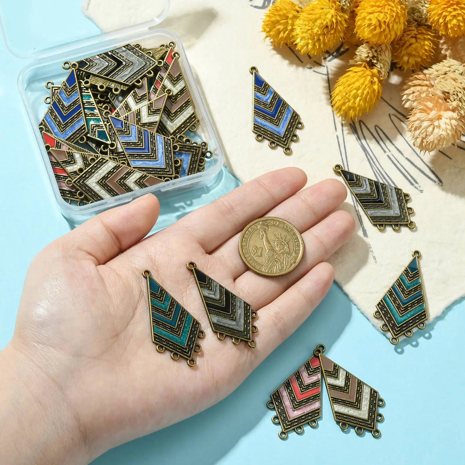 PandaHall 30Pcs 5 Colors Boho Chandelier Components Links Antique Bronze Tibetan Style Connector for Earrings Jewelry Making Qme