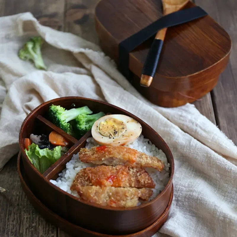 Japanese-style Wooden Bento Box Single Layer Ash Sushi Lunch Large Qme