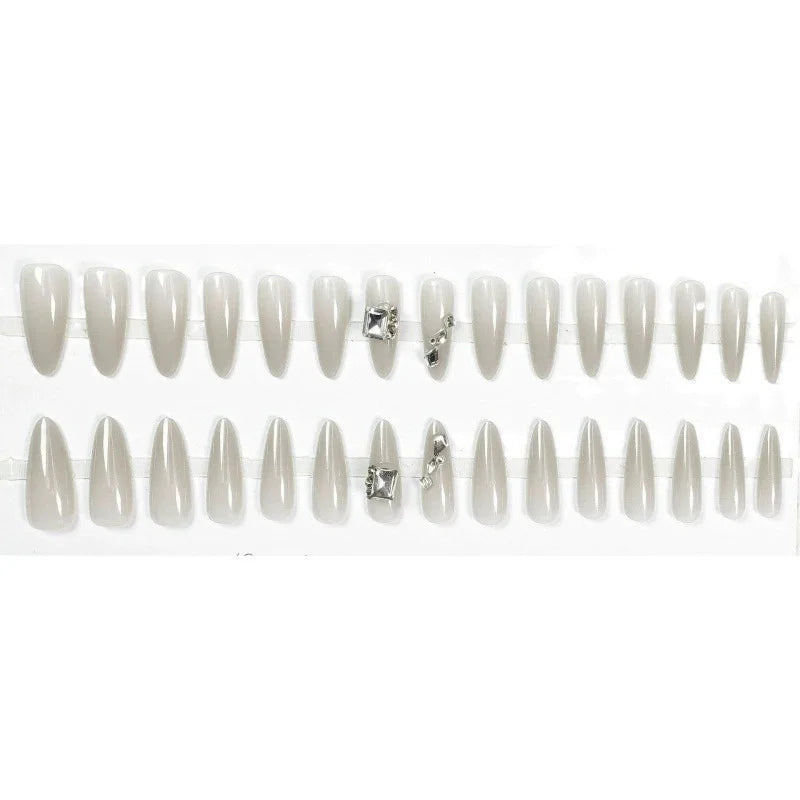Brazil Translucent Gray Rhinestone Decor Press On Nails Minimal Cold Sense Stylish European American Removable False Nails Qme