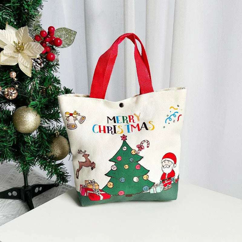 Christmas Gift Bags With Santa Claus Reindeer & Snowman Designs Durable Canvas Tote Bags Party Candy Bag Gift Bag Bulk Qme Red