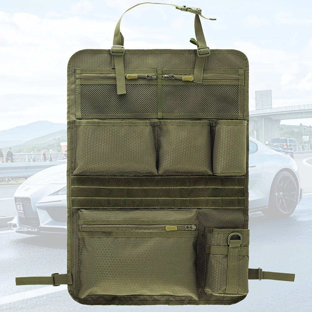 Multi-Pocket Backseat Organizer for SUVs and Trucks - Durable Oxford Cloth Storage Bag with Random Zipper Direction Qme Army Green