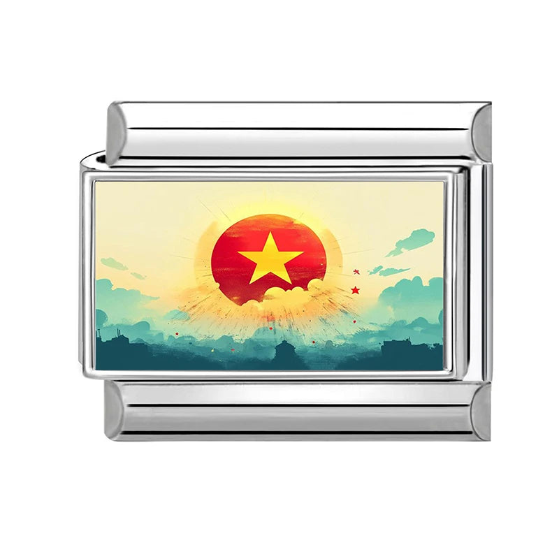 2026 Fashion Vietnamese Independence Day Series Italian Link Fit 9mm Stainless Steel Bracelet Making Bead Charm Jewelry DIY Gift Qme Style 9
