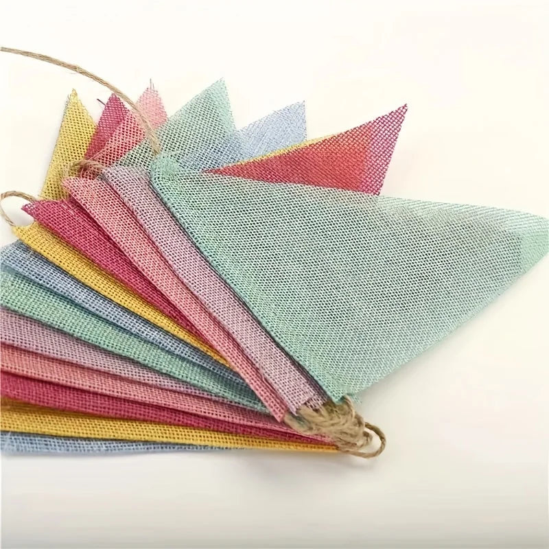 1 set of 12 pieces wedding party colored imitation linen triangle flag decoration Qme