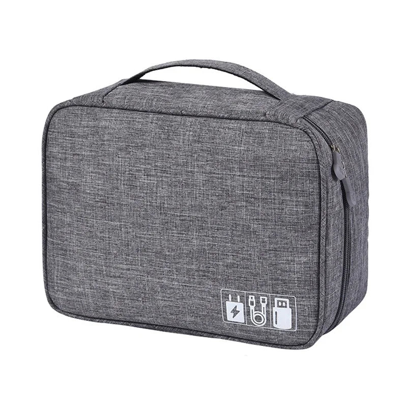 Portable Waterproof Digital Electronic Organizer Cable Storage Bag USB Data Line Charger Plug Storage Bag Travel Cable Organizer Qme Gray 2Layer(28x10x21cm)