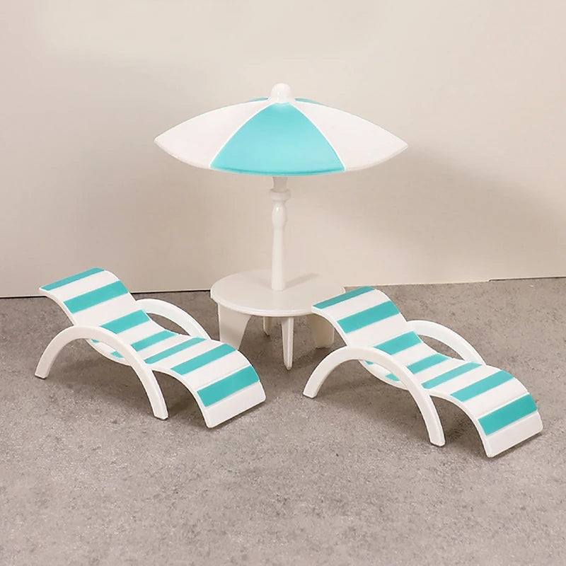 Mini Sun Umbrella Double Beach Chair Miniature Handicrafts Toy House Qme