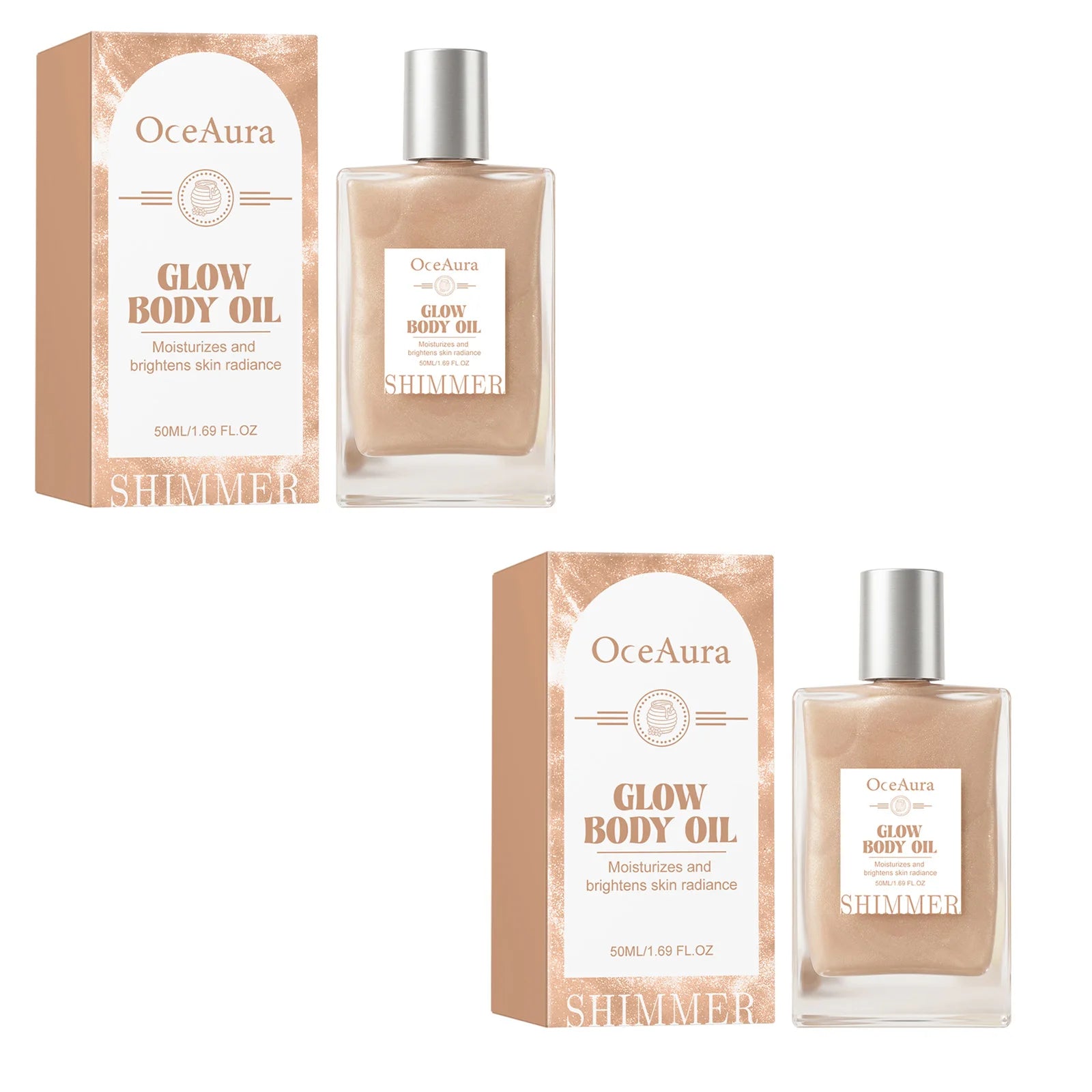 OceAura Glow Body Oil Honey Glitter Silky Skin Radiance Enhanced Deep Nourishment Non-greasy Coconut Oil Moisturizing Body Oil Qme 2 X 50ml Boxed