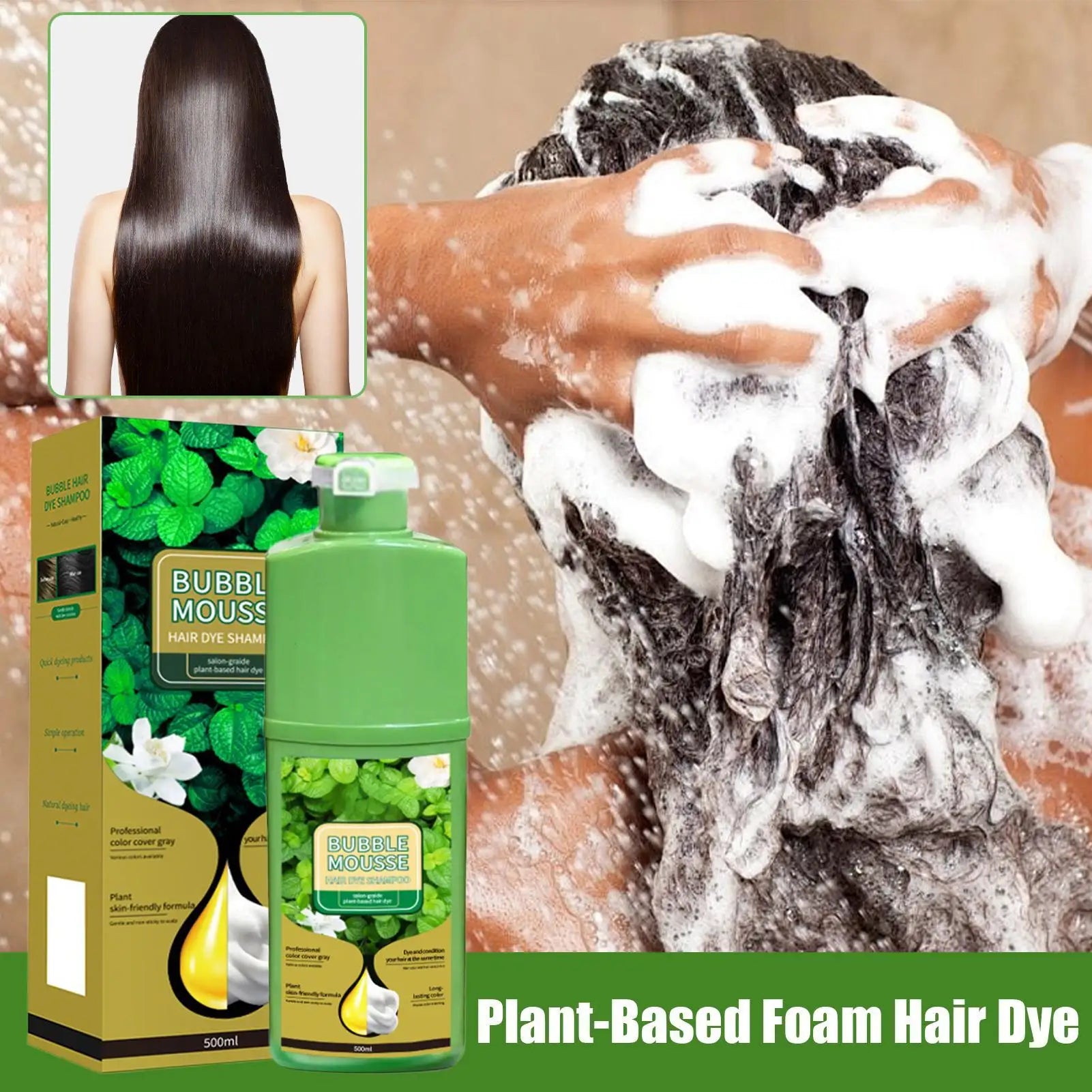 Natural Plant Herbal Hair Dye Shampoo 5 Minutes Change Hair Color Non-irritating Repairs Gray White Hair Care Products Women Men Qme