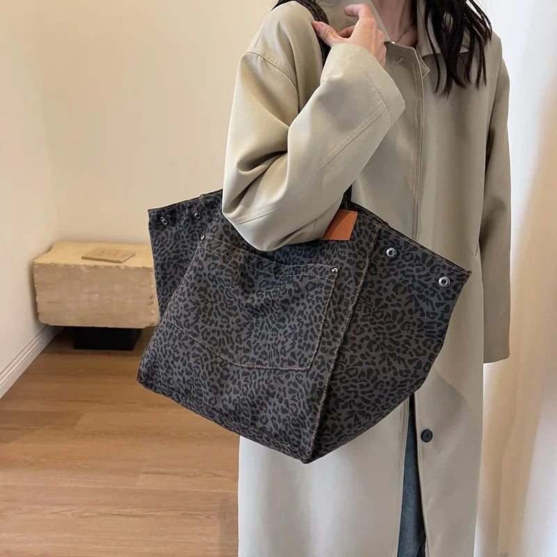 Large Capacity Leopard Print Fashion Shoulder Bag Women Simple Qme