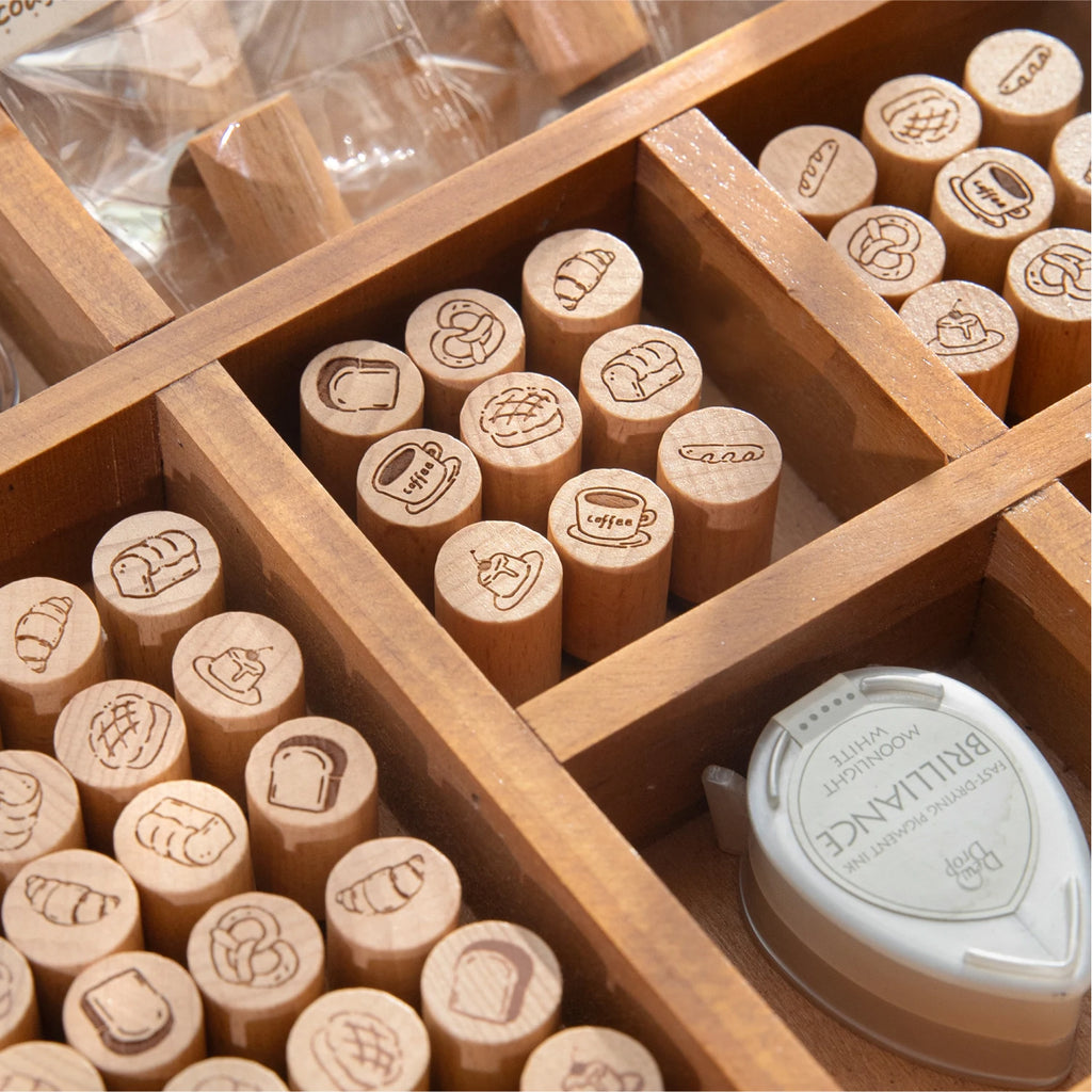 1 pc Vintage Coffee Bread Wooden Rubber Stamp Bottle Shape DIY Decor Scrapbooking Albums Wood Seal Daily Planner Stationery Qme