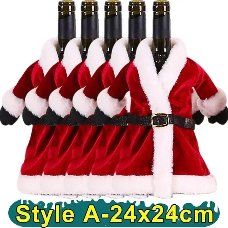 2PCS Christmas Wine Bottle Cover Velvet Dress Clothes Set Wine Bottle Ornaments Bag Xmas Party Dinner Table Decoration Gifts Qme A-1PC as picture