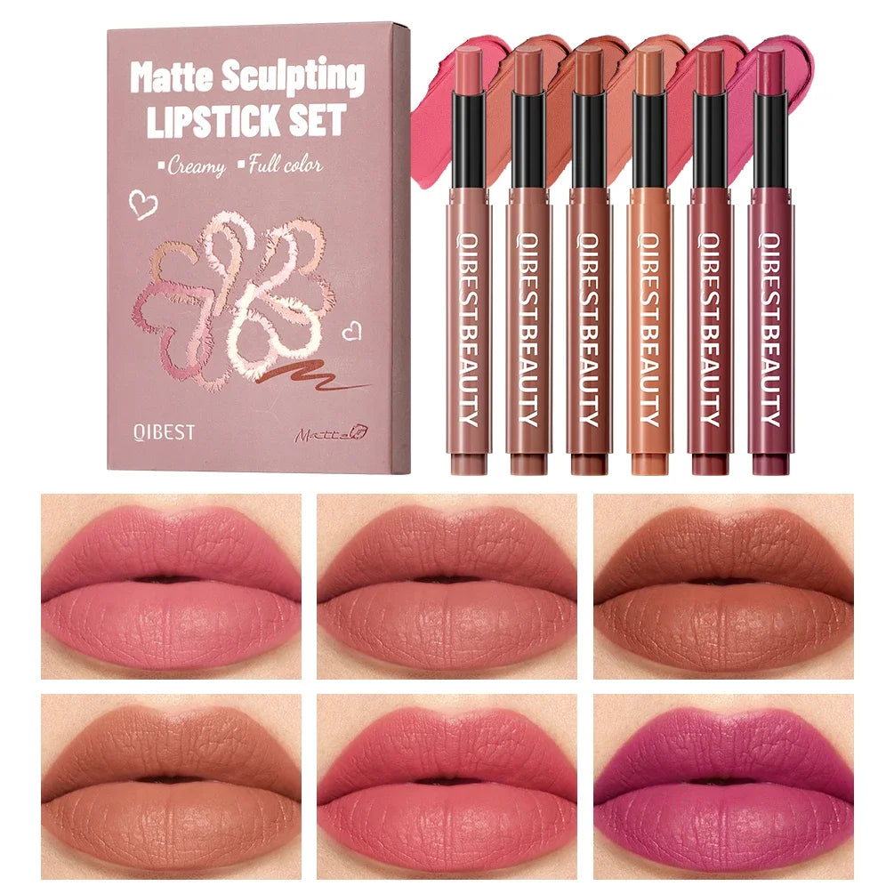 QIBEST Velet Matte Sculpting Lipstick Makeup Sets Long Lasting Moisturizing Lipstick Pen Nourishing Lip Stain Hydrating Lip Tint Qme Lipstick Sets