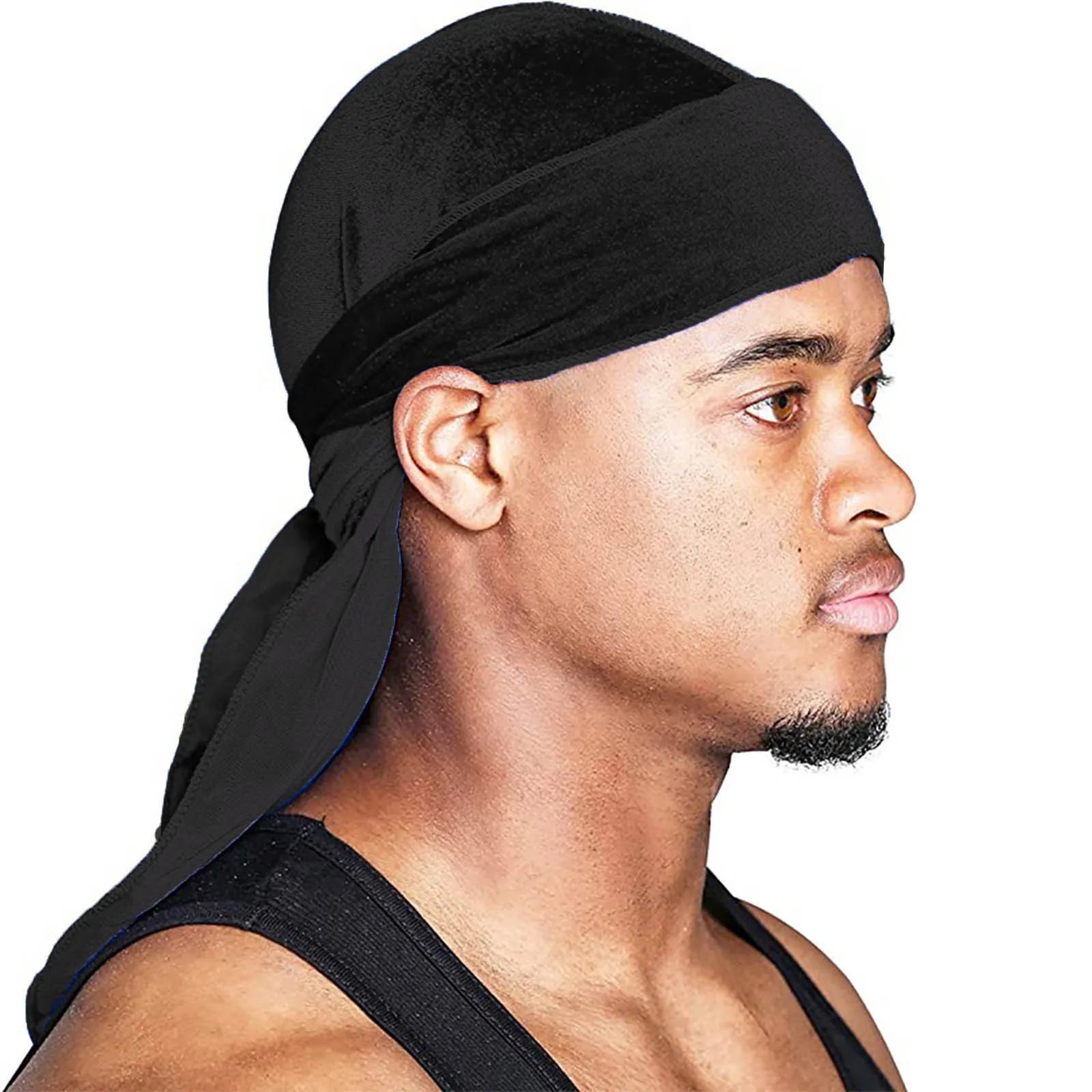 Men's Fashion Turbans Velvet Long Tail Braided Pirate Hat Outdoor Activity Personalized Bandana Turban Satin Elastic Headband Qme Black One Size