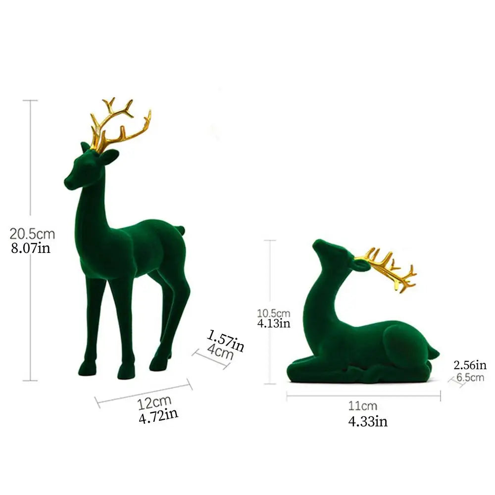 Christmas Deer Flocking Christmas Animals 2 Pieces Red And Green Aesthetic Standing Sitting Elk Statue For Workplace Bedside Qme Green China Mainland