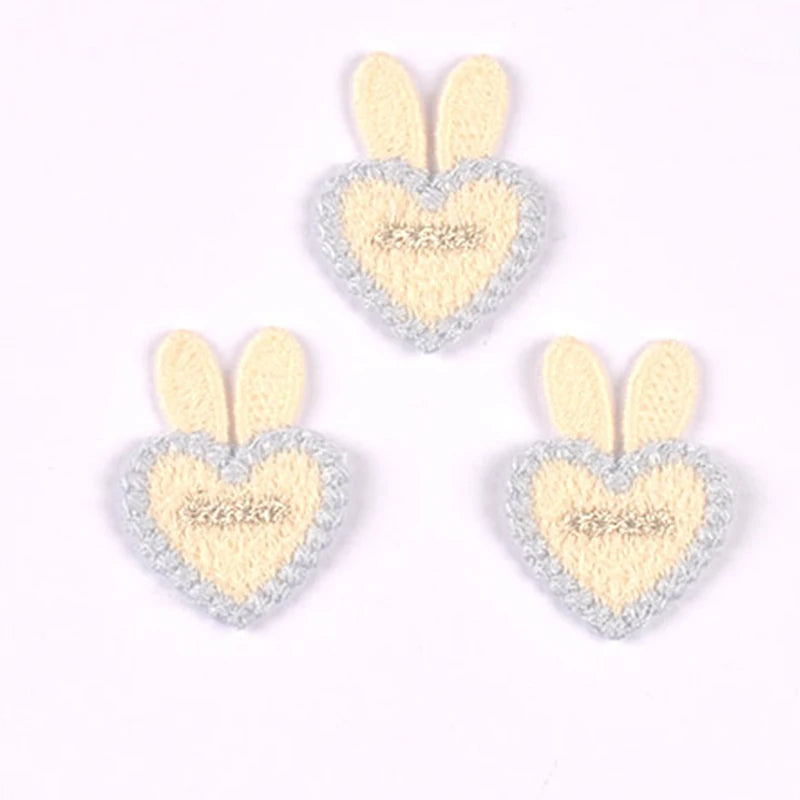 10pcs 35x26mm Assorted Color Knitted Heart Patches Cute Bunny Ear Appliques with, DIY Hair Accessories Crafts No Glue cp3856 Qme 35x26mm-5