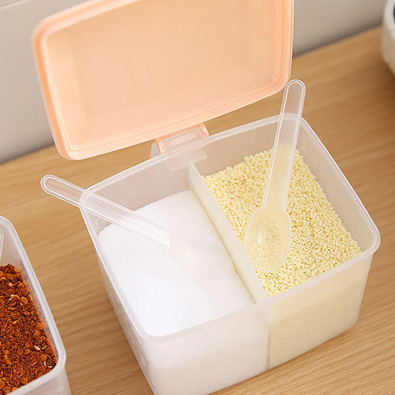 2 Grids Seasoning Box Transparent Lid Salt Pepper Jar Household Sugar Qme