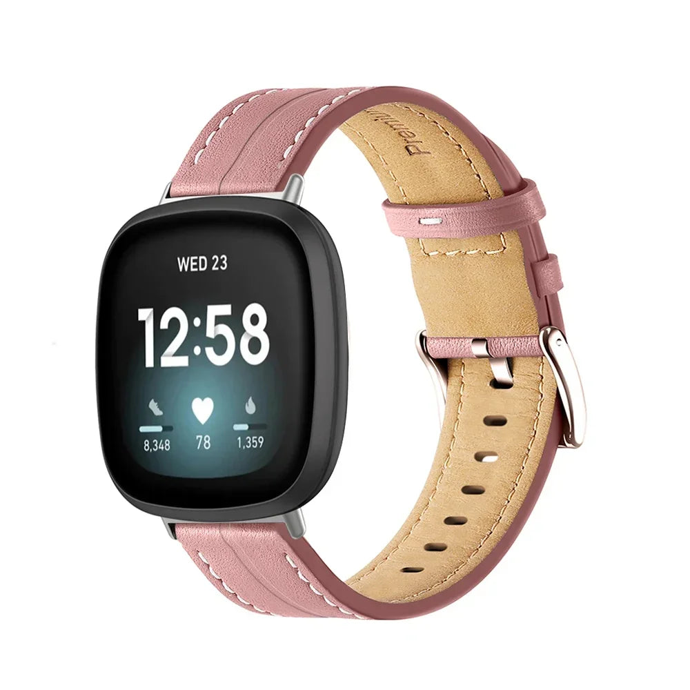 Genuine Leather Strap For Fitbit Versa 2 Lite Band Smart Watch Bracelet For Fitbit Versa 3 4 Sense 2 Correa Watchband Pin Buckle Qme Pink For Fibit Sense 2