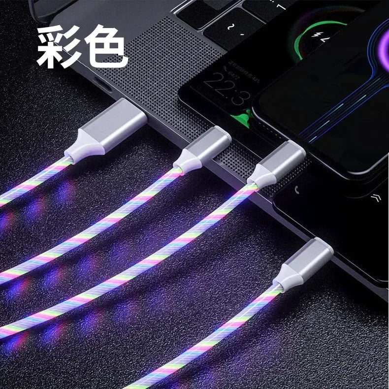 Glowing Cable LED light Micro USB Type C Cable 3A Fast Charging For Samsung iPhone Xiaomi Phone Flowing Streamer USB C Data Cord Qme multicolour