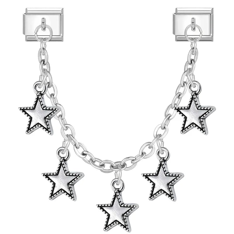 Wholeasle Preety Colored Zircon Tassel Chain Series Italian Charm Link Fit 9mm Stainless Steel Bracelet Women Jewelry DIY Making Qme Style 12