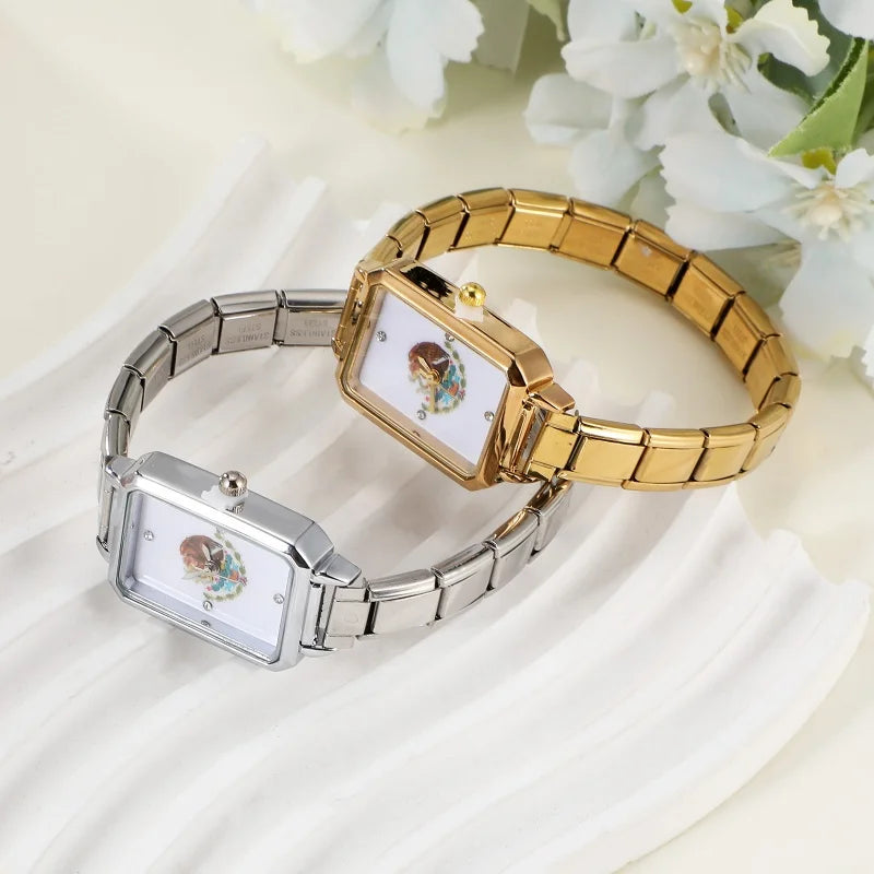 2026 Y2K Printed Pattern Dial Women's Stainless Steel Simple Square Watch Bracelet For Party Friend Wife Birthday Jewelry Gifts Qme