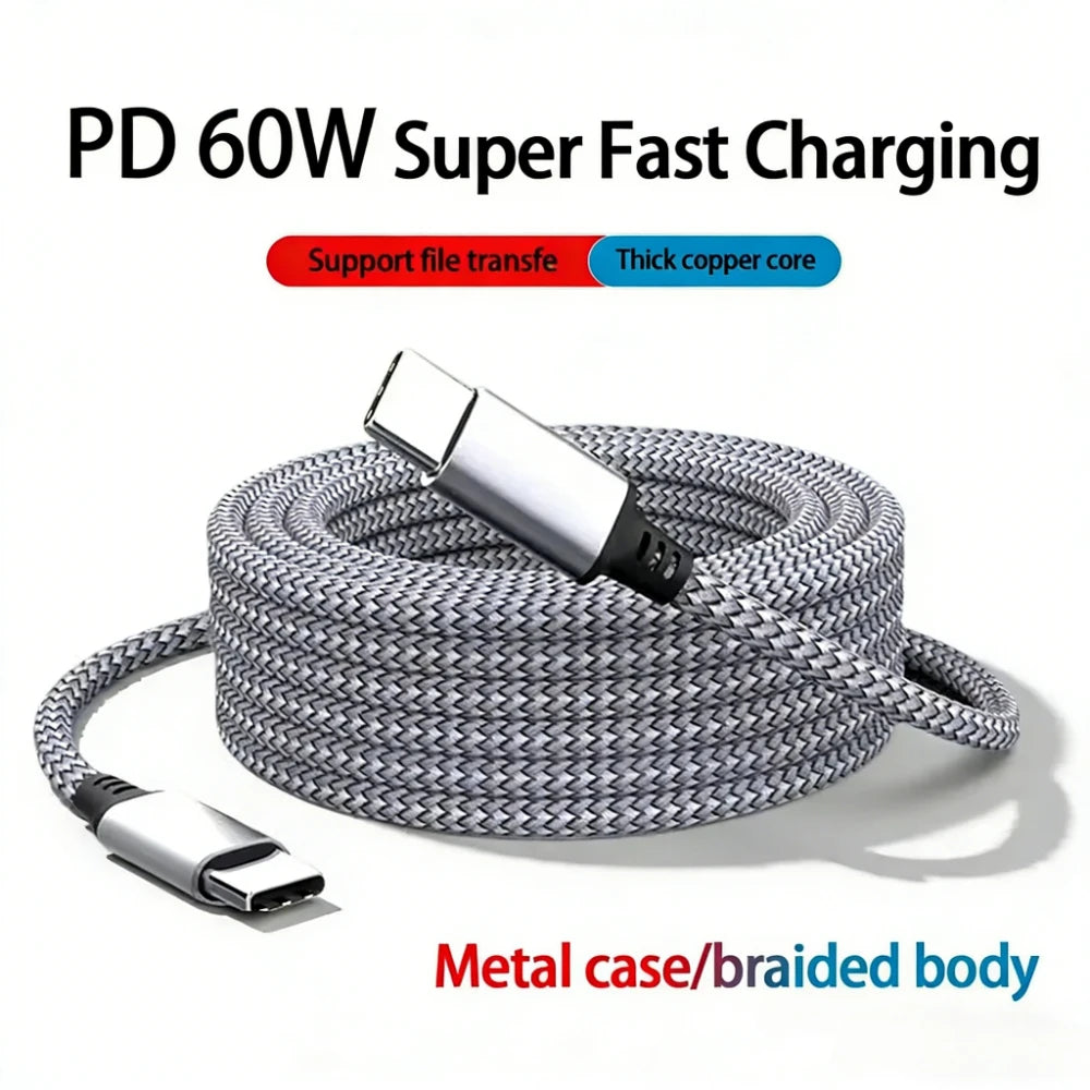 60W 1M 2M 3M 5M 8M Type C To Type C Fast Charging Cable Universal Extended Nylon Braided PD Data Cord for iPhone Oneplus Samsung Qme