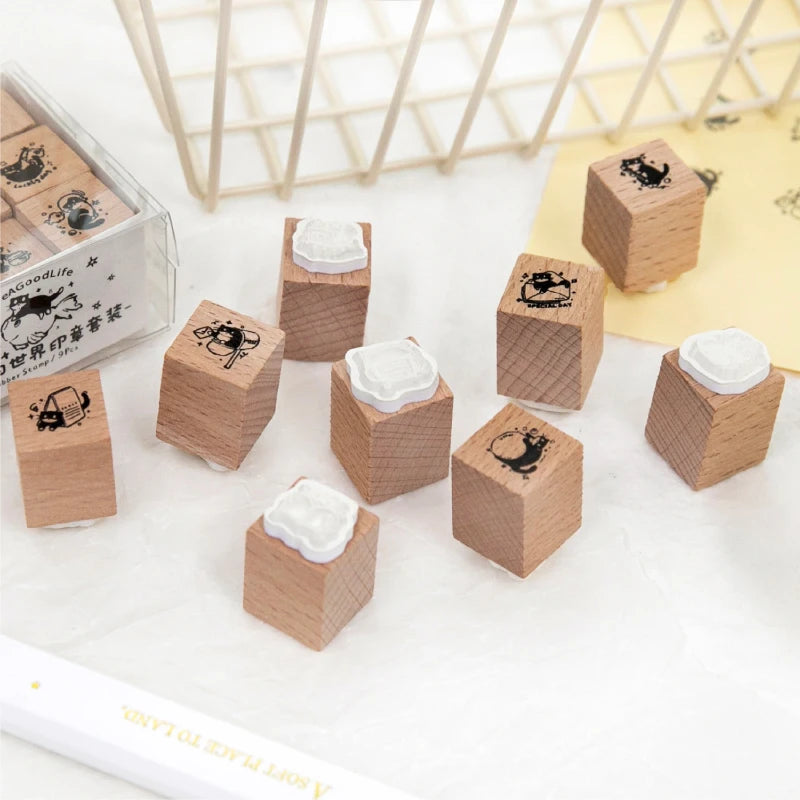 TIANZI Retro Plants Leaf Flower Stamp Set 1pc/9pcs DIY Photo Album Diary Collage Decorative Card Making Plant Vase Seal HandBook Qme