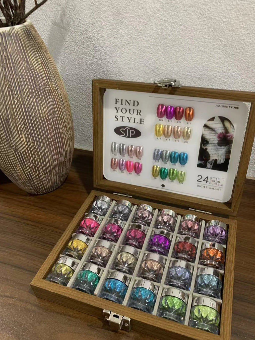24-Color Dopamine Nail Art Mirror Powder Chart Storage Box DIY Charm Qme