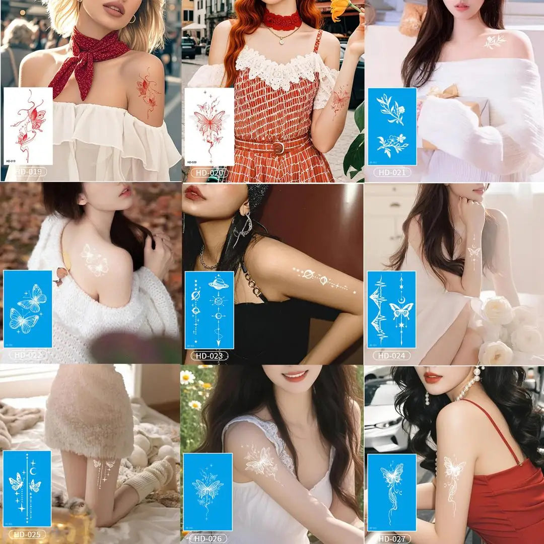 A Temporary Tattoo Retro Red Sticker Watercolor Butterfly Decor Body Arm Art Paster Face Bady Tattoo Waterproof DIY Paster Qme 9pcs HD-019HD027