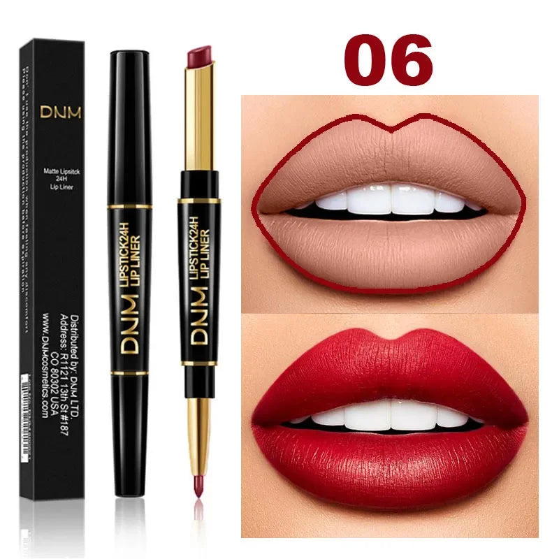 12 Colors 2 In1 Long-lasting Lip Liner Matte Lipsticks Portable Lip Pencil Waterproof Moisturizing Lip Makeup Contour Cosmetics Qme 06