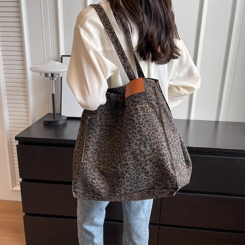 Large Capacity Leopard Print Fashion Shoulder Bag Women Simple Qme