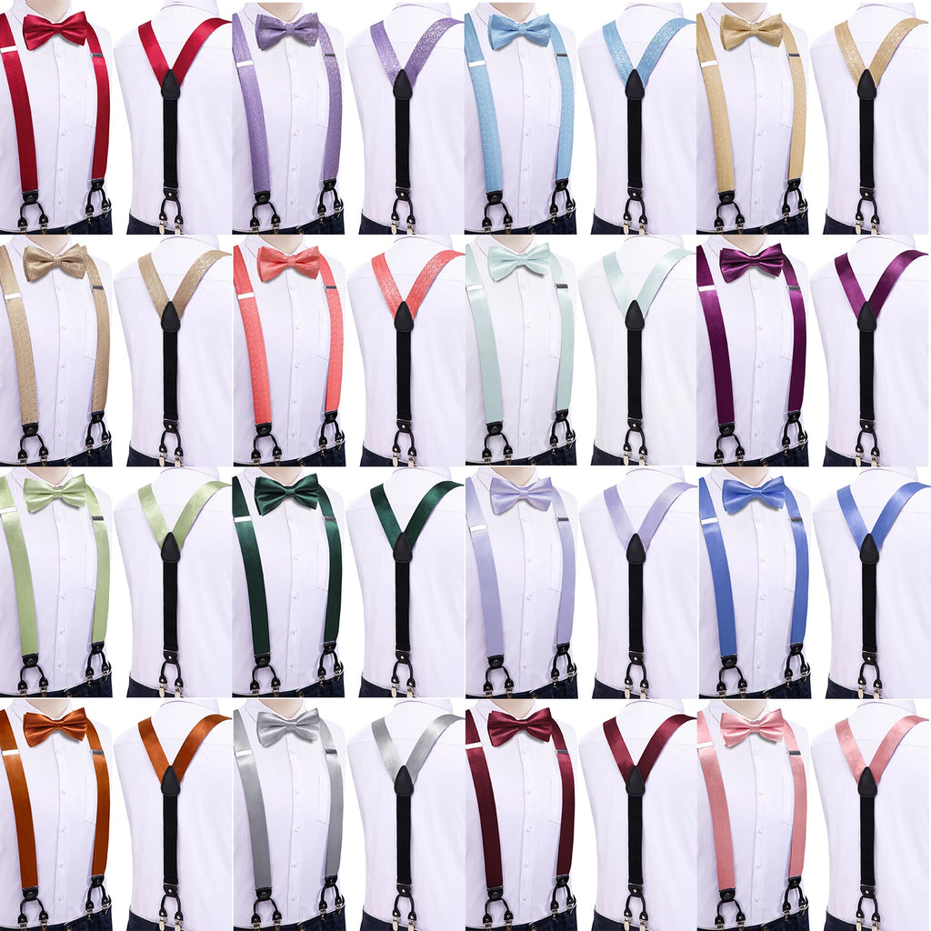 Hi-tie Silk Mens Braces Bowtie Hanky Cufflinks Y Back Clip Adjustable Qme