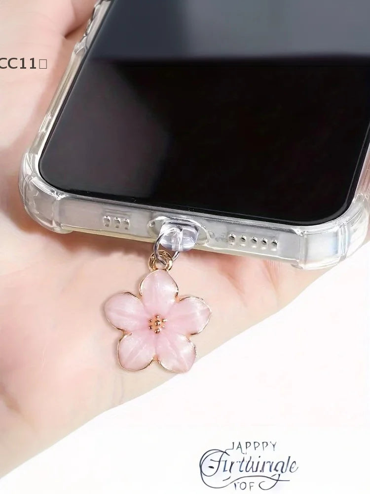 CC11Sakura Flowers Phone Dust Plug Accessories Decoration Hanging Qme