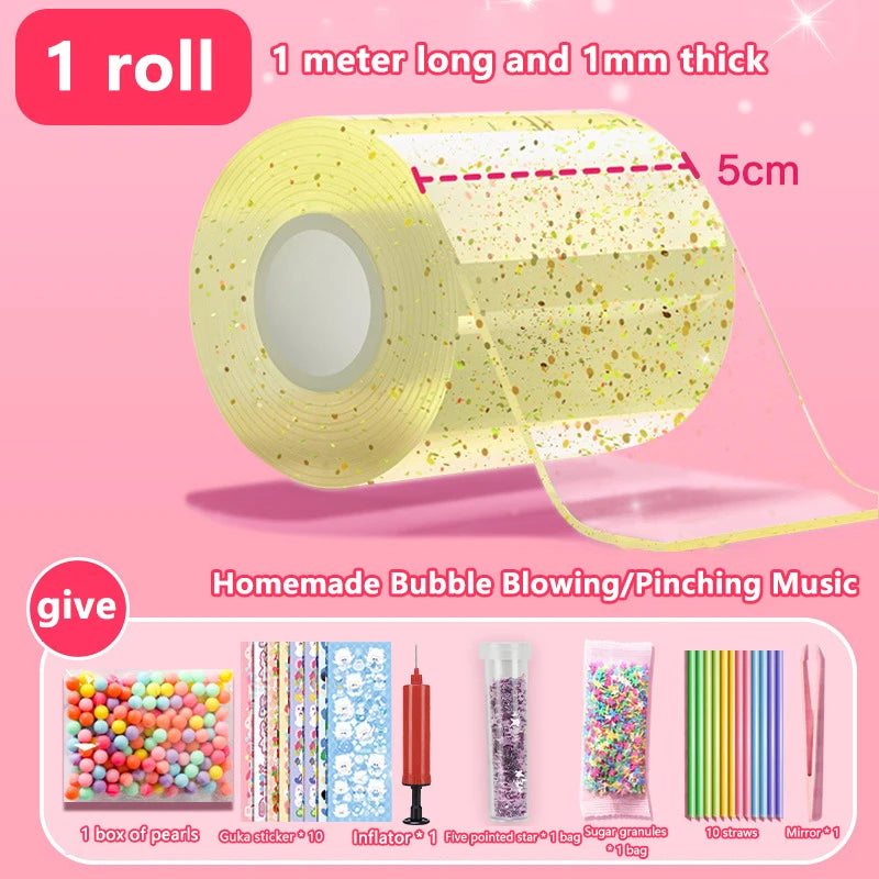 Kids Gifts PET Nano Glue DIY Blow Bubble Double Sided Tape Sticky Qme A16