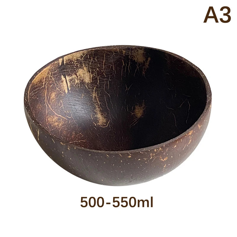 1Pc Natural Coconut Bowl Wooden Handmade Coconut Bowls for Eating Tableware Fork Spoon for Dessert Fruit Salad Mixing Rice. Qme A3