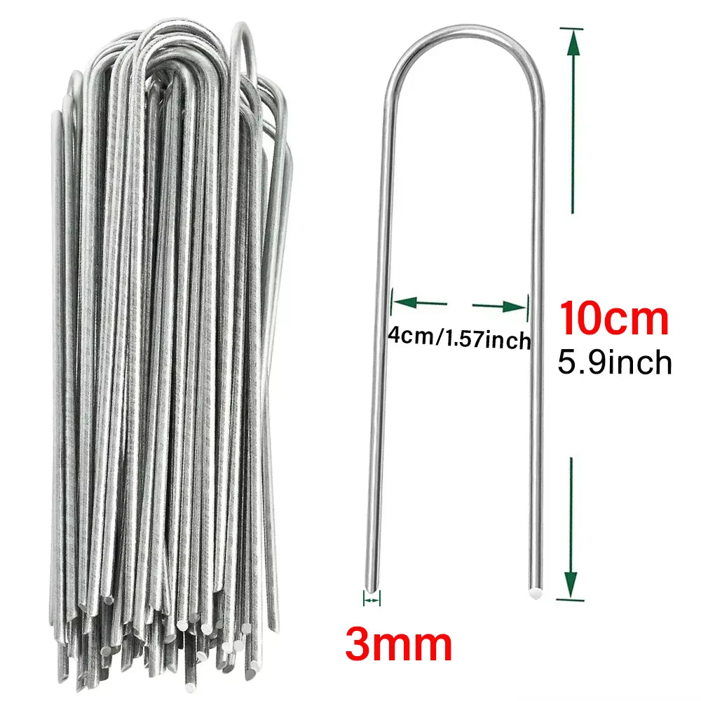 U-type Garden Staples Heavy-duty Landscaping Fence Tubing Stakes Sod Pins Galvanized Garden Stakes For Holding Lawns Ground Nail Qme 3x100mm 4cm 10pcs