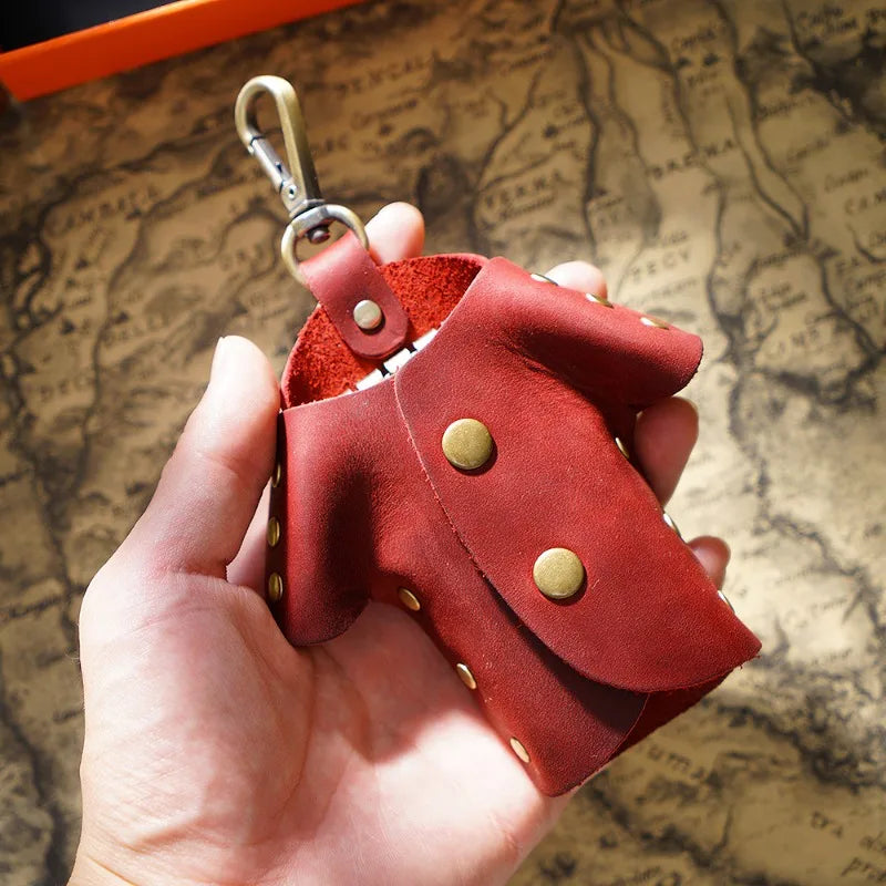 Stylish Crazy Horse Leather Key Case Compact Waist-hung Bag Perfect Qme