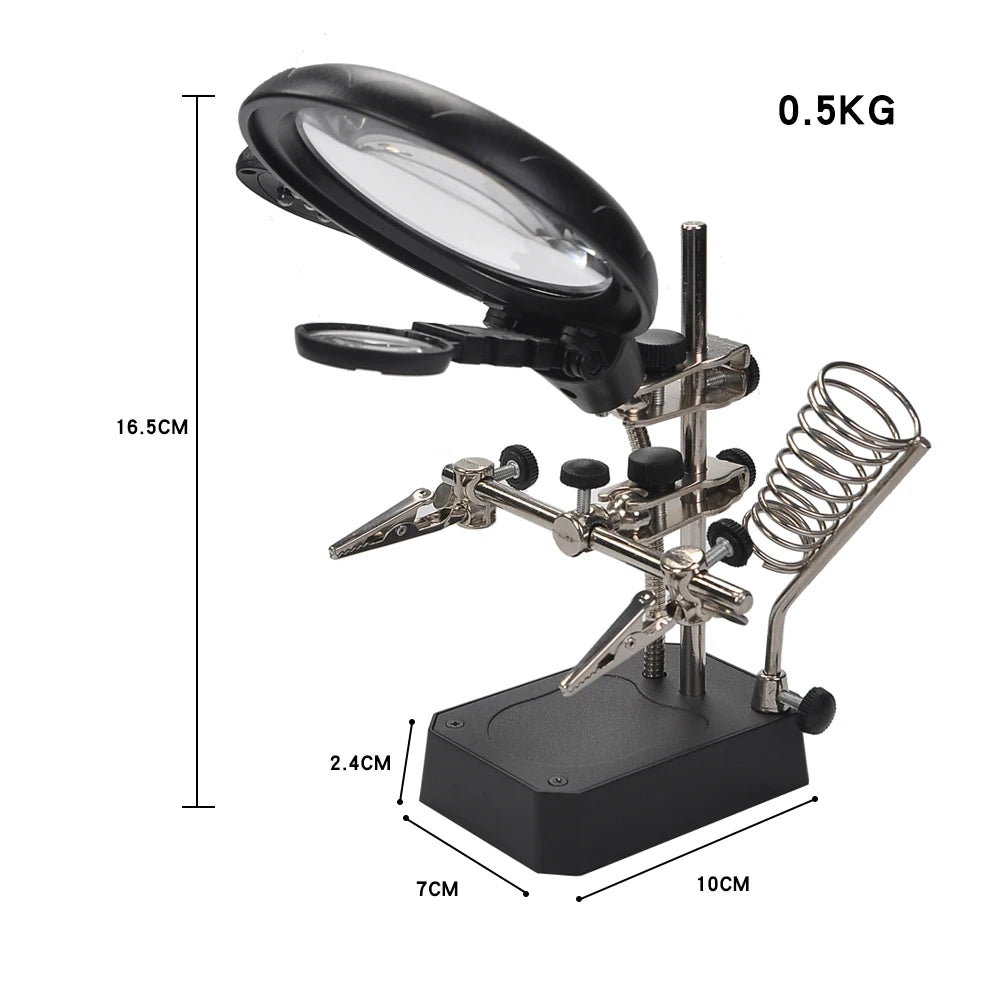 Magnifier 2 5 X 5X 3rd Aid Clip LED Lighting Hand Welding Stand Qme