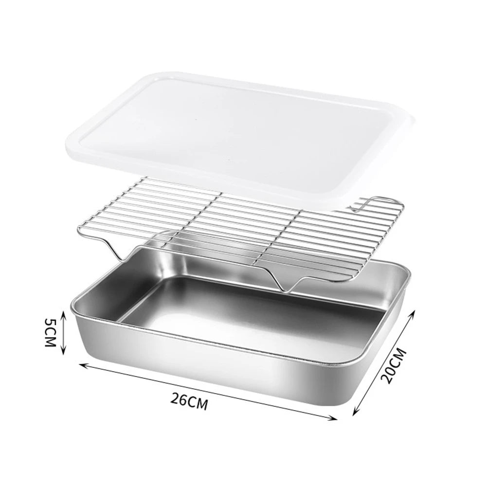 Stainless Steel Baking Pan Tray With Wire Rack Cake Baking BBQ Pan Tray Plate Oven Brownie Rack Kitchen Cooking Roasting Tool Qme 2