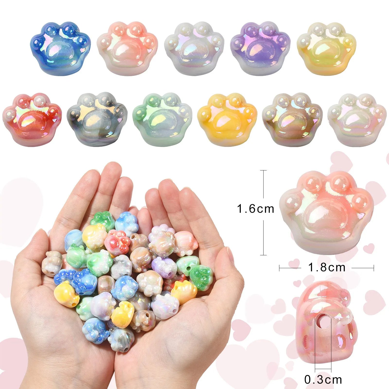 100Pcs Random Color Cute Cat Paw Beads Acrylic Animal Paw Print Spacer Beads Paw Print Beads for Bracelet Jewelry Making DIY Qme