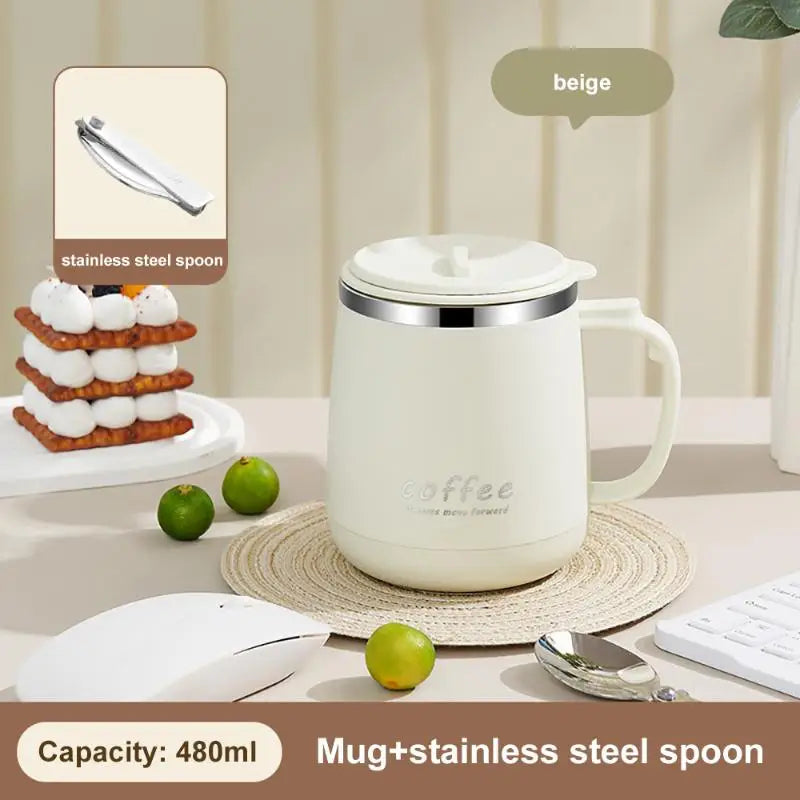 304 Stainless Steel 480ml Insulated Mug With Lid Tea Infuser Drop-Proof Design ForOffice Coffee Gift Qme 480ml White