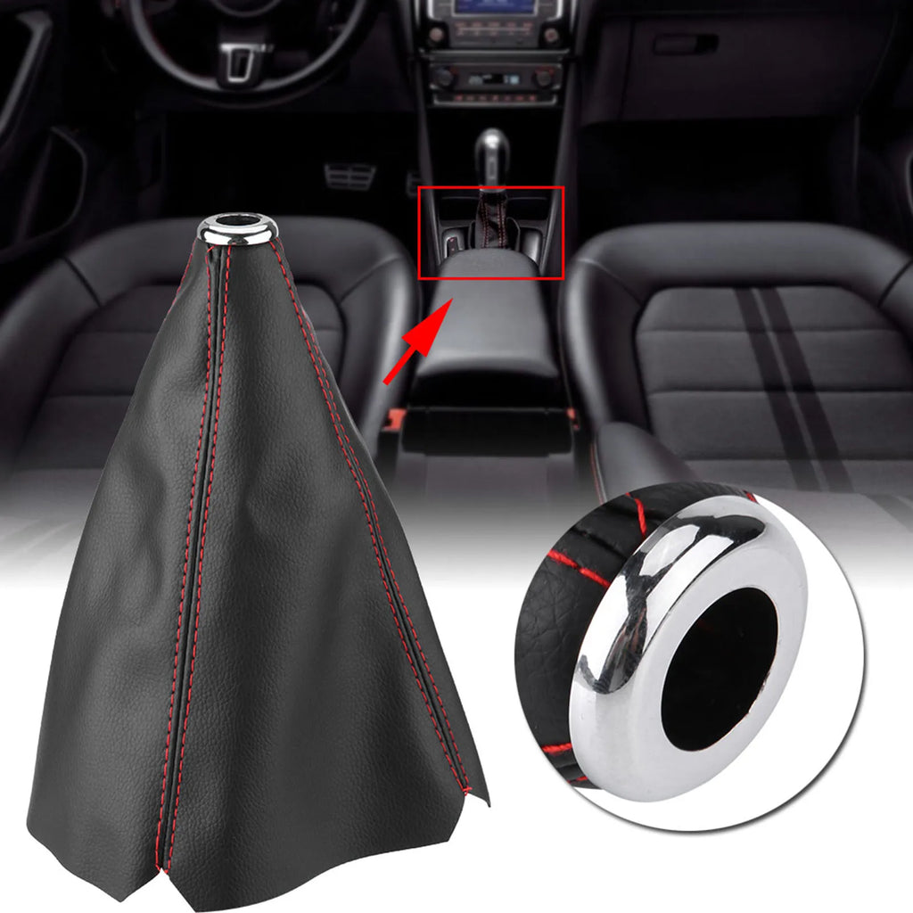Gear Shift Knob Cover Gear Gaiter Bright Black PU Leather Gear Shift Knob Cover Red Stitch Gear Gaiter Boot Cover Qme