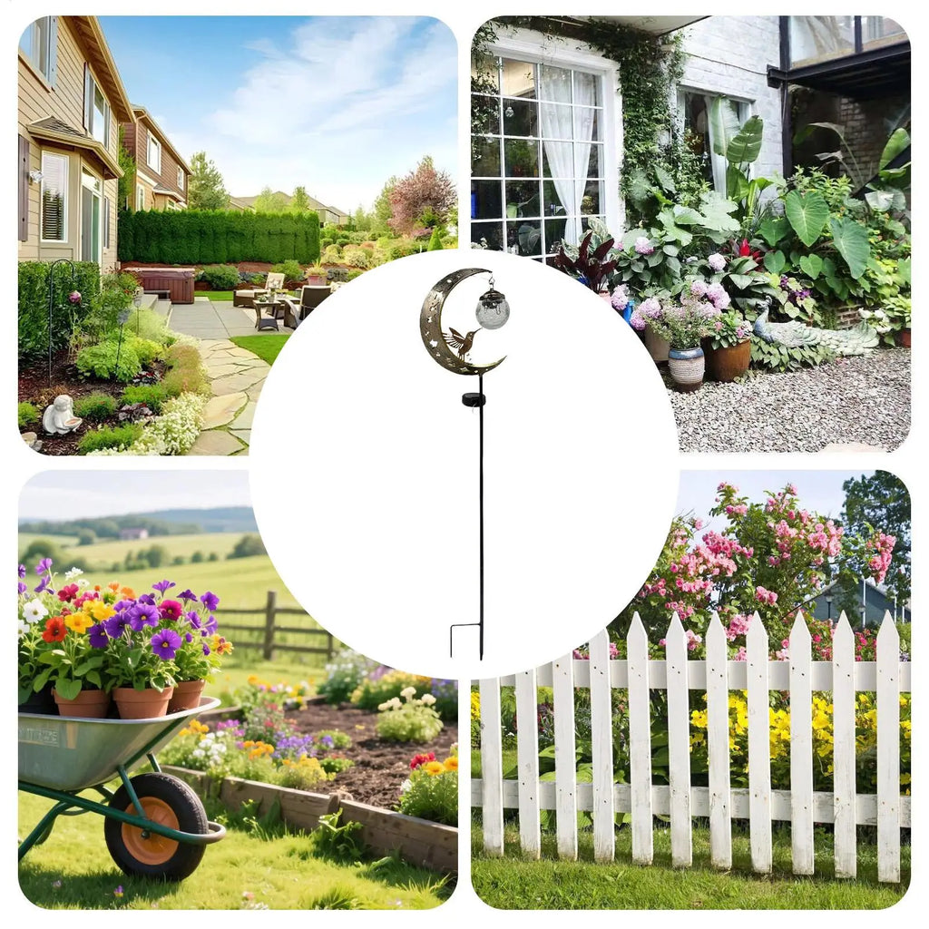 Solar Garden Stake Lights Moon Hummingbird Decorative Waterproof Qme