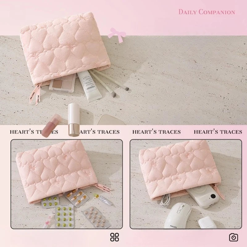 A New Bow Pattern Women Makeup Bag, Zipper Cosmetic Organizer Pouch, Portable Travel Wash Toiletry Storage Bag for Ladies Qme