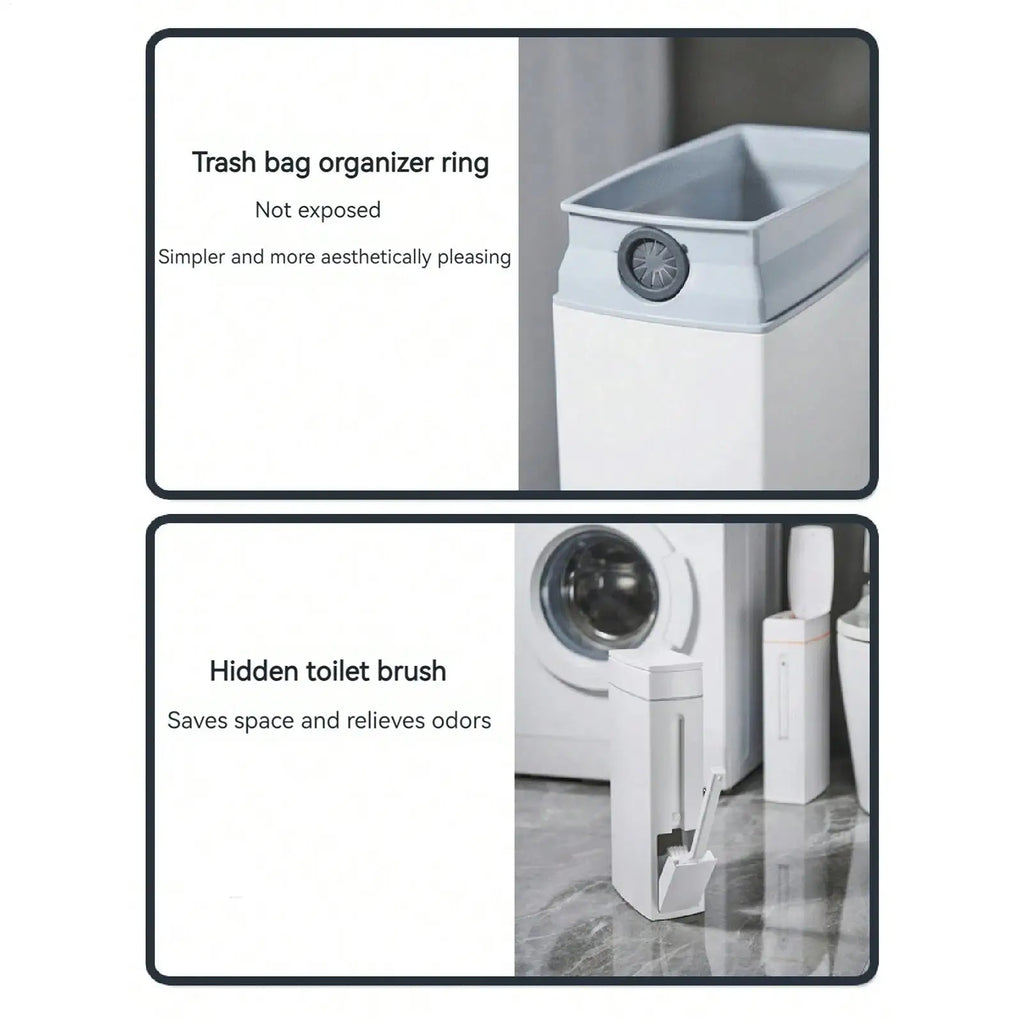 Trash Can Bathroom Trash Can Toilet Brush Combo Save Space Small Trash Can Lid Bathroom Accessories Narrow Garbage Can Qme
