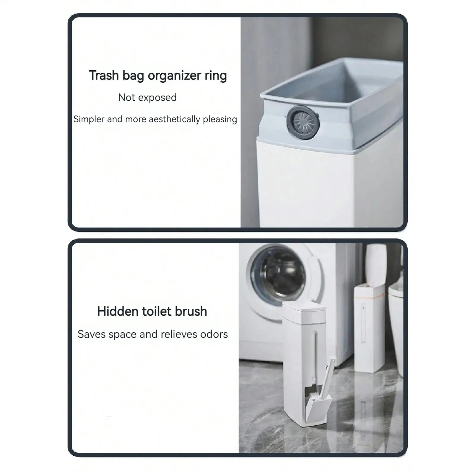 Trash Can Bathroom Trash Can Toilet Brush Combo Save Space Small Trash Can Lid Bathroom Accessories Narrow Garbage Can Qme