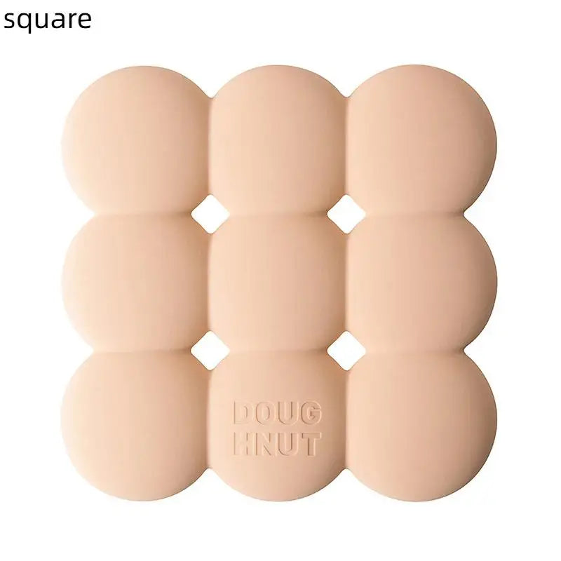 Multipurpose Pot Mat Heat Resistant Coaster Donuts Shape Silicone Qme square Pink