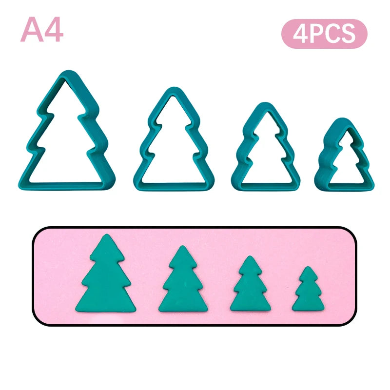 Christmas Tree Wreath Polymer Clay Cutters Earrings Necklaces Pendant Soft Clay Mold DIY Hand Tool Jewelry Cutting Die Molds Qme A4