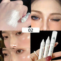 Brightening Highlighter Pen, Long Lasting Waterproof, Smooth Matte Pearly Glitter White Silvery Eyeliner Eyeshadow Stick Qme 02