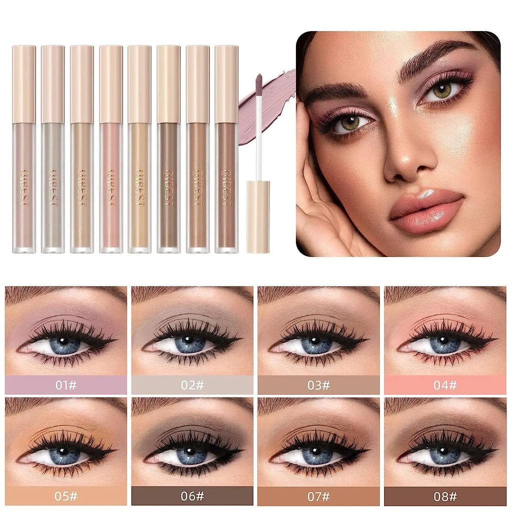 QIBEST 8 Colors Matte Liquid Eyeshadow Set Waterproof Long Lasting Eye Shadow Nude Brown Eye Pigment Makeup For Women Contouring Qme