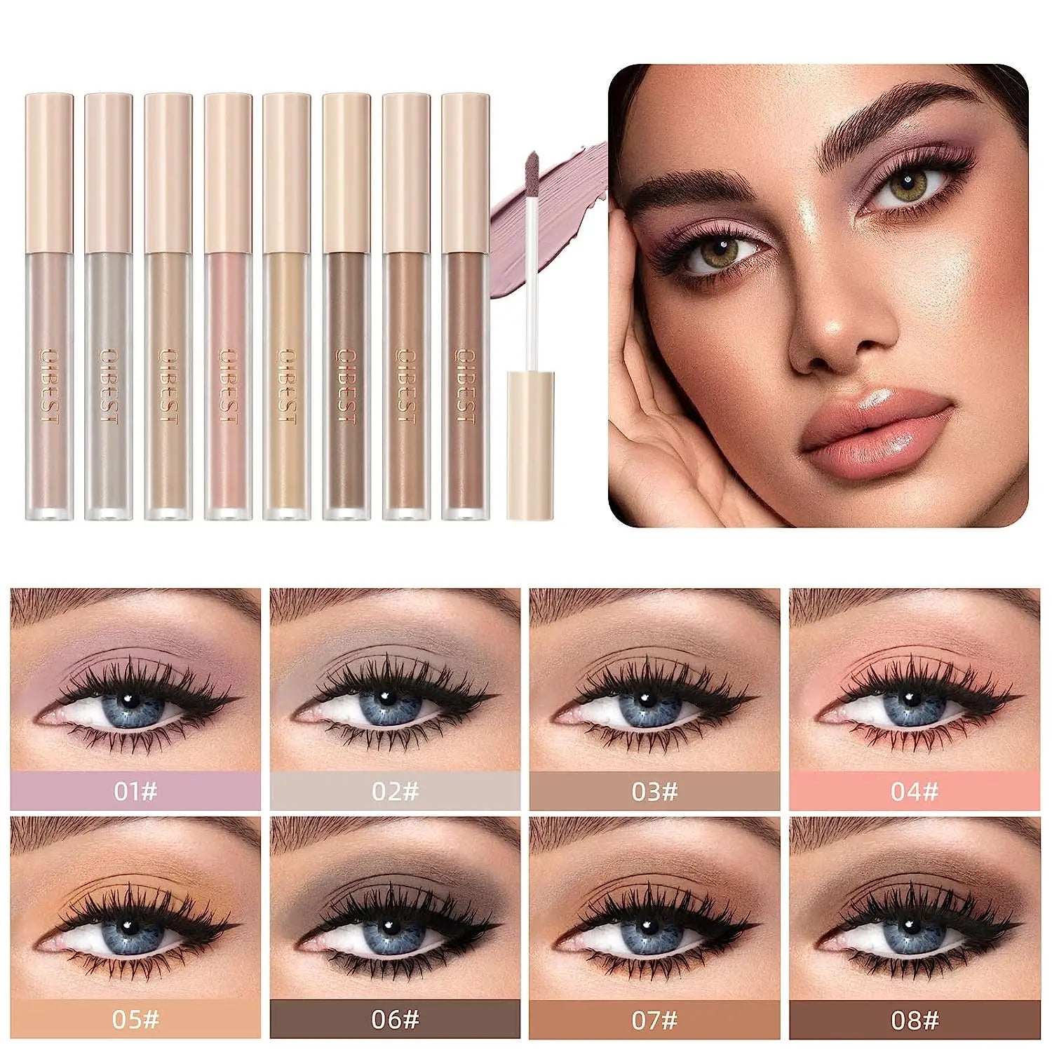 QIBEST 8 Colors Matte Liquid Eyeshadow Set Waterproof Long Lasting Eye Shadow Nude Brown Eye Pigment Makeup For Women Contouring Qme